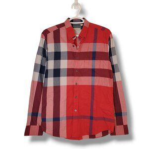 Burberry Brit Nova Check Plaid Buttun Up Shirt Red Size M